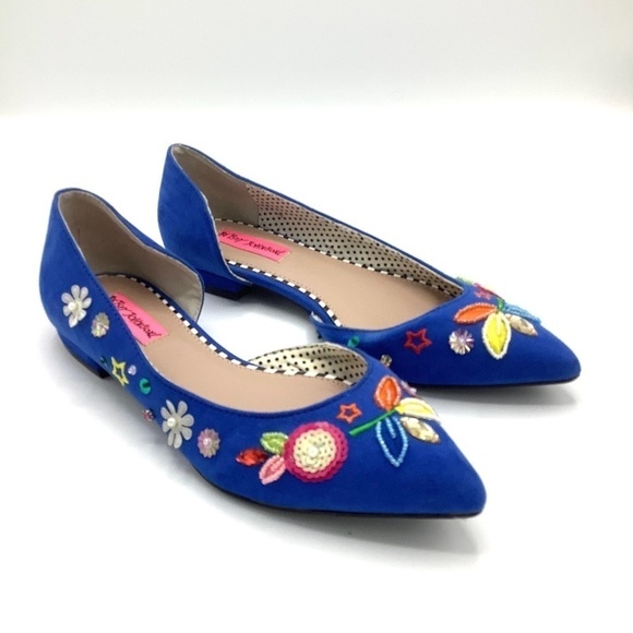 Betsey Johnson  Cypress Blue Beaded‎ Embellished Flats Size 6.5 - Picture 2 of 16